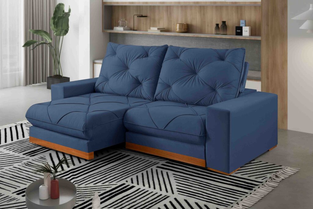 Estofado Retratil Reclinavel Buzios 290 m2x120 Brc 25cm Veludo Inca Azul 24 Idealle
