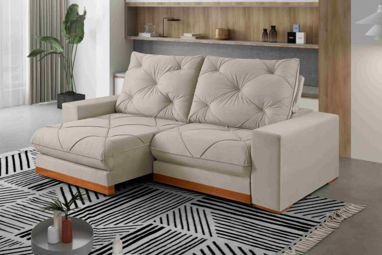 Estofado Retratil Reclinavel Buzios 290 2×120 Brc 25cm Veludo Inca Bege Claro 02 Idealle