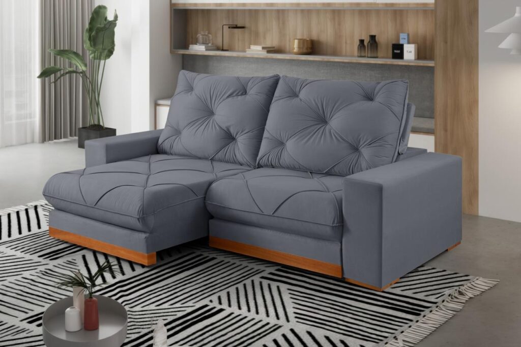 Estofado Retratil Reclinavel Buzios 290 2×120 Brc 25cm Veludo Inca Grafite 10 Idealle