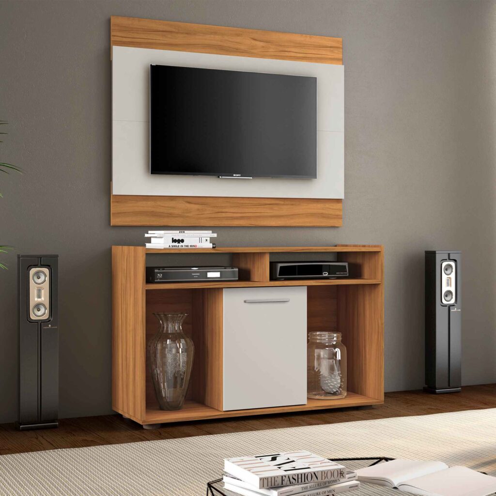 Conjunto Show 106 Painel mais Rack Freijo Trend.Off White Tx Noitavel Moveis