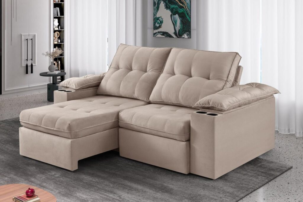 Estofado Retratil Reclinavel Itaborai 230 2×90 Brc 25cm Velduo Inca Capuccino 15 Idealle