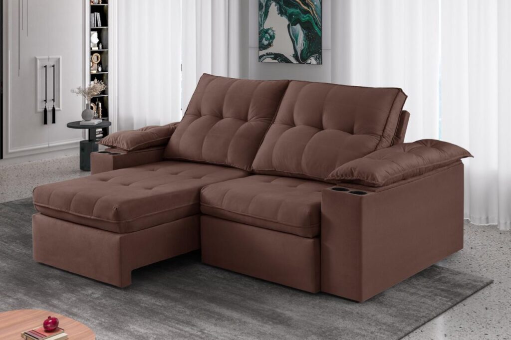 Estofado Retratil Reclinavel Itaborai 230 2×90 Brc 25 Veludo Inca Marrom 17 Idealle