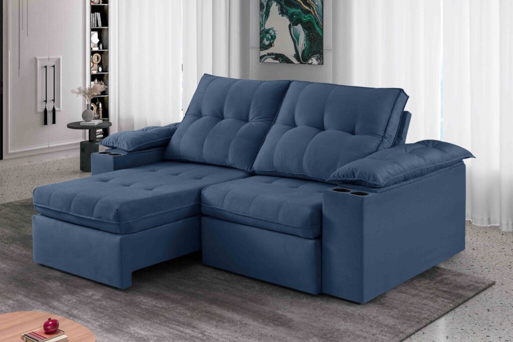 Estofado Retratil Reclinavel Itaborai 290 2×120 Brc 25cm Veludo Inca Azul 24 Idealle