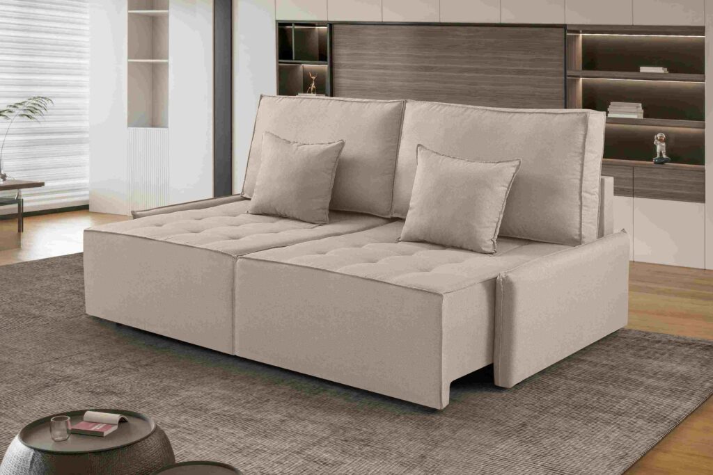 Sofa Cama Saquarema 212 2×100 Linho Bege 01 Idealle