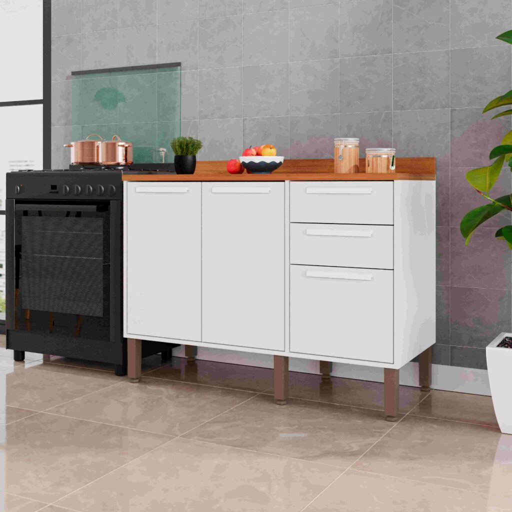16279.Balcao Cozinha Florida 120 3P2G Branco Salleto