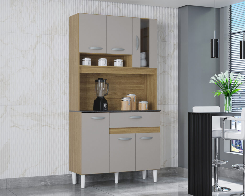 A563.Kit Cozinha Coral 6P1G 90 Damasco.Off White Poquema