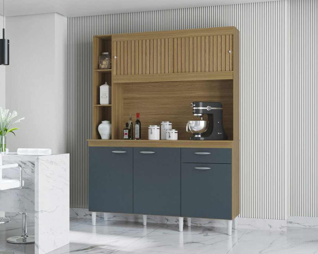 A883.Kit Cozinha Duda 140 5P1G Damasco Ripado 3D.Cinza Poquema