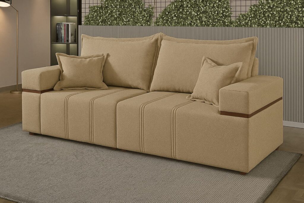 Sofa Box Alegre 200 2×100 Braco 0,20m Bege Amendoado Padrao 2111 Lufer