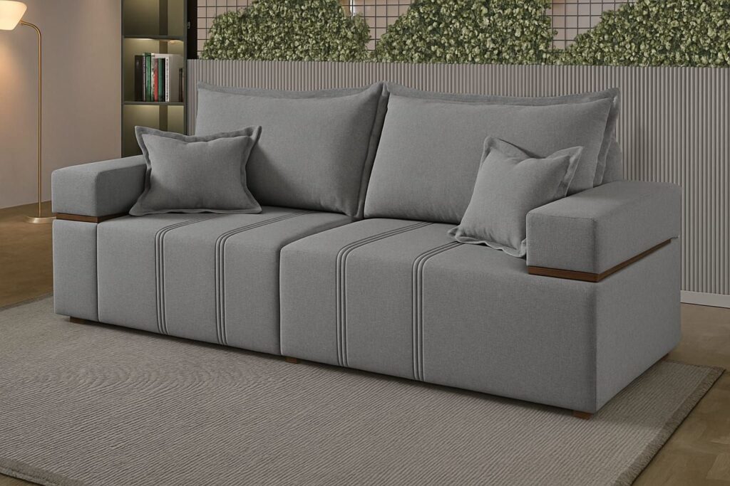 Sofa Box Alegre 200 2×100 Braco 0,20m Linhao Cinza Claro Padrao 2114 Lufer