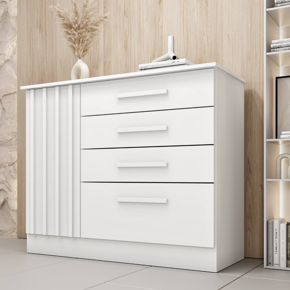Comoda Chade 4G1P Branco Neve Ripado TCIL
