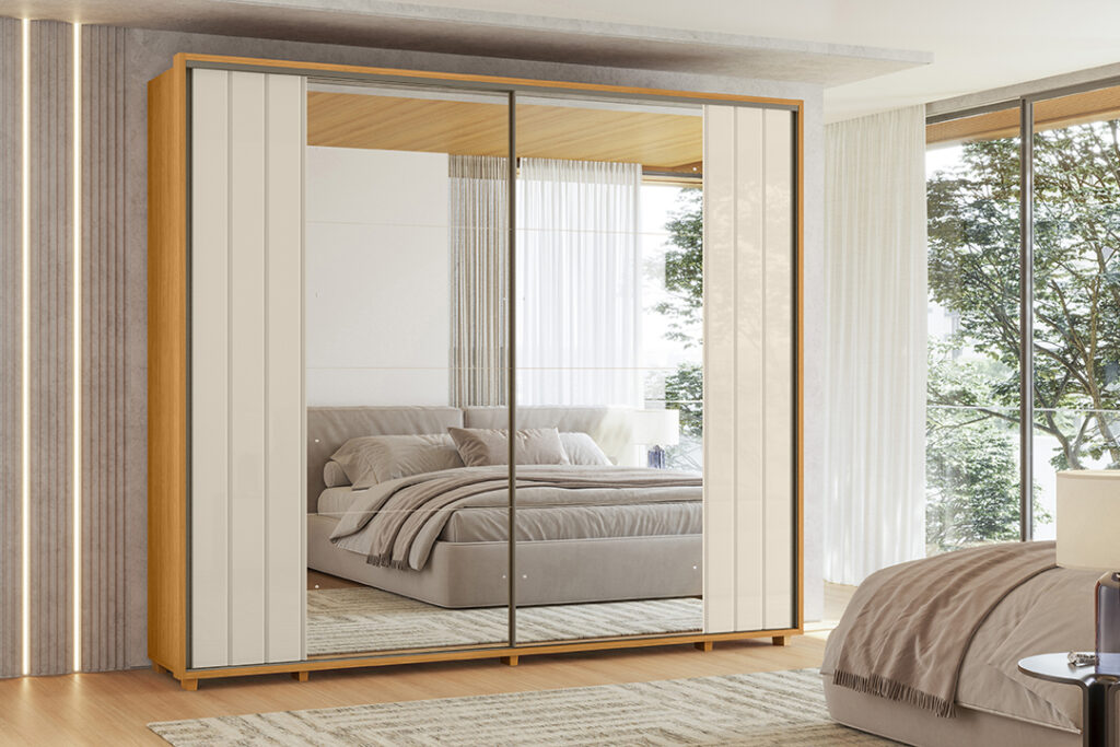Roupeiro Dali 2P8G com 2 Espelhos Cinamomo.Off White Madetec