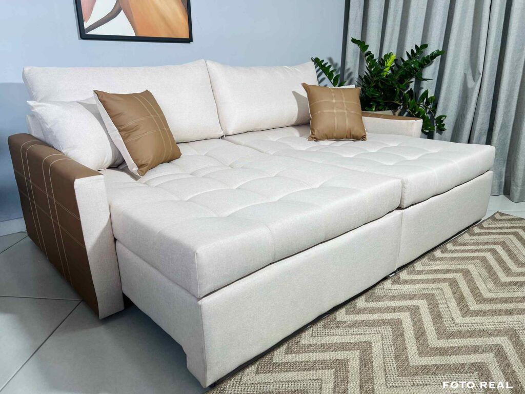 Sofa Cama Monaco 200 2X90cm mais Braco 10cm Linho Bege Orthobox