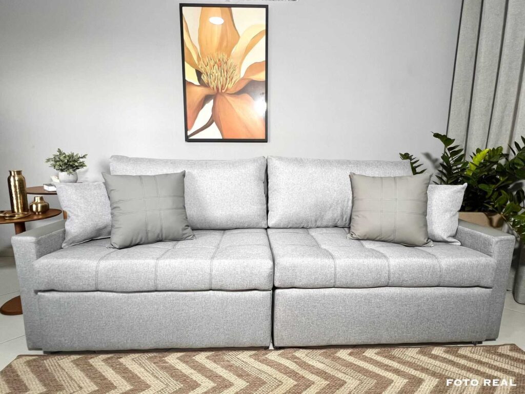 Sofa Cama Monaco 200 2×90 mais Braco 10 Linho Cinza Orthobox