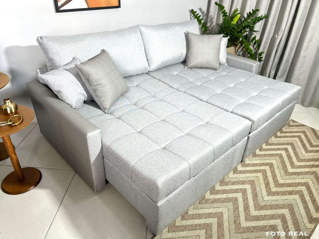Sofa Cama Monaco 220 2x100cm mais Braco 10cm Linho Cinza Orthobox