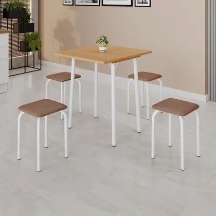9039.200.1.179 Conjunto Mesa Bali com 4 Tamboretes Branco Courvin Jambo Teixeira