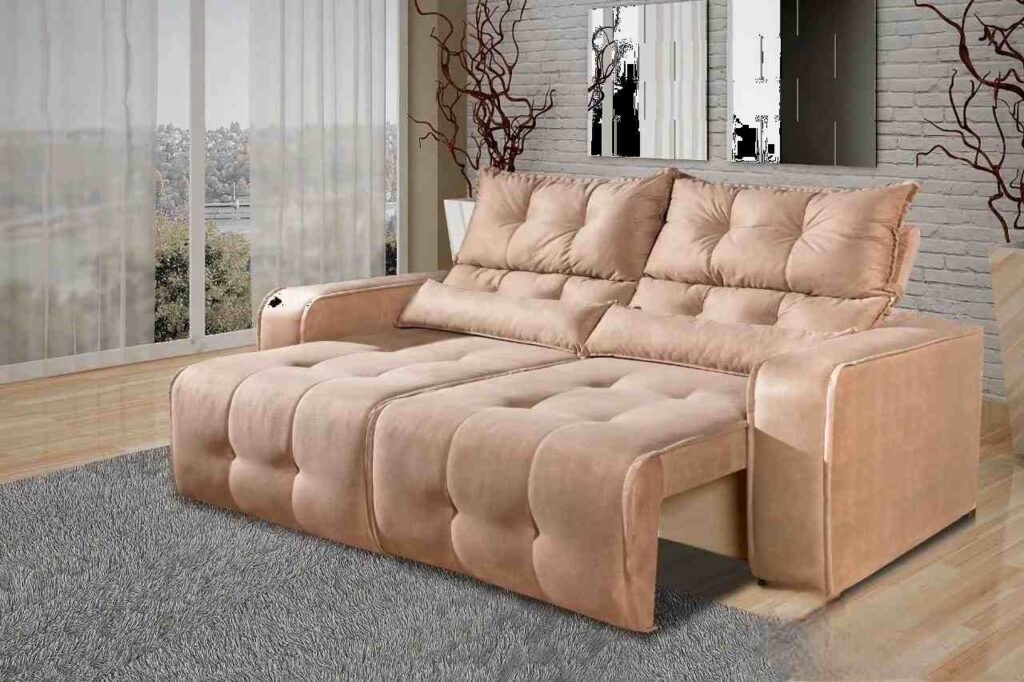 Estofado Retratil Reclinavel Minas 200 2×100 Veludo Suede Bege 512 Decorar Estofados