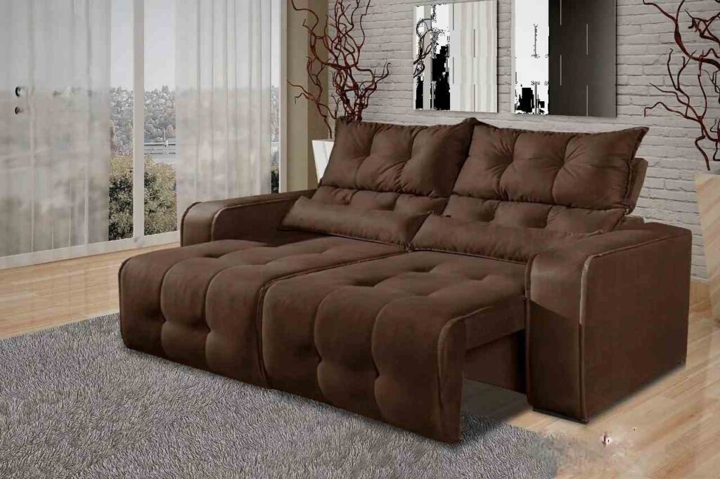 Estofado Retratil Reclinavel Minas 200 2×100 Veludo Suede Marrom Decorar Estofados