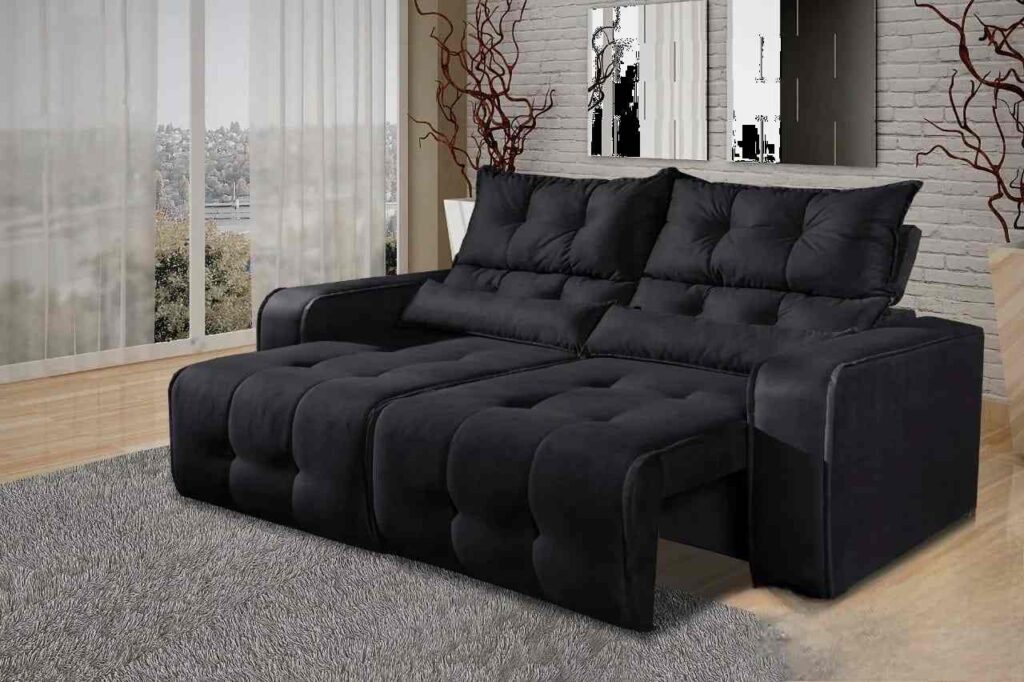 Estofado Retraril Reclinavel Minas 200 2×100 Veludo Suede Preto 509 Decorar Estofados