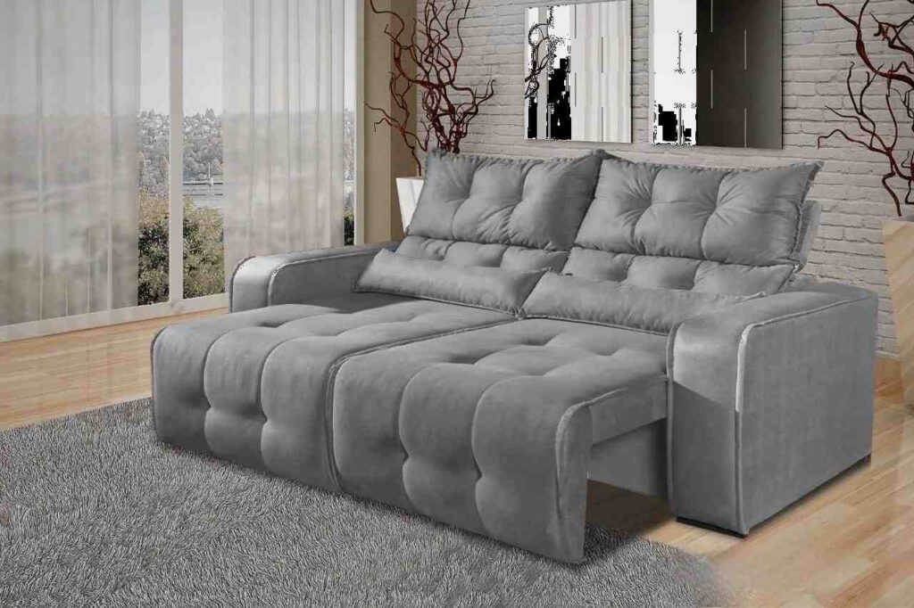 Estofado Retratil Reclinavel Minas 250 2×125 Veludo Suede Cinza 508 Decoar Estofados