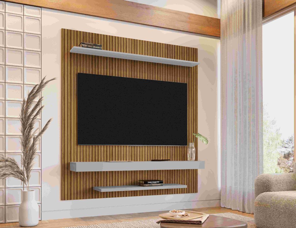 Painel Leme 150 Cinamomo Efeito 3D Ripado.Off White Bechara Moveis