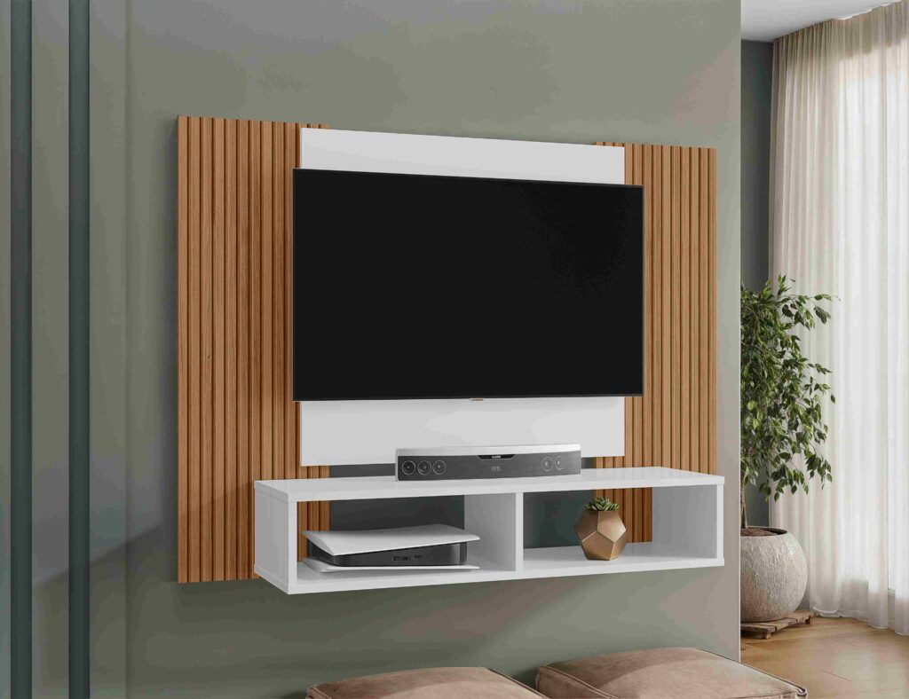 Painel Navi 120 Branco.Cinamomo Efeito Ripado 3D Bechara Moveis