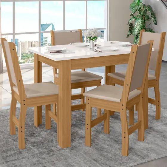 Sala de Jantar Bellagio com 4 Cadeiras Clara Freijo.Off White Poliman