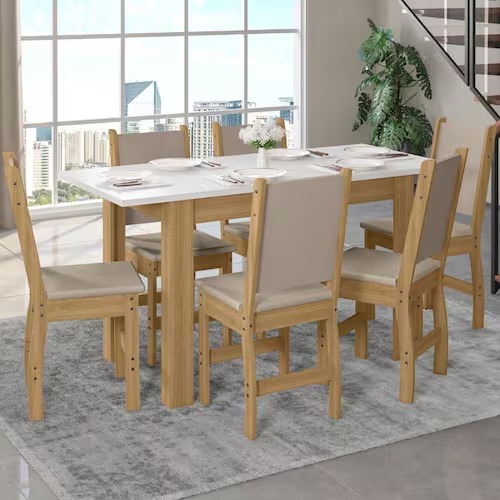 Sala Jantar Bellagio com 6 Cadeiras Clara Freijo.Off White