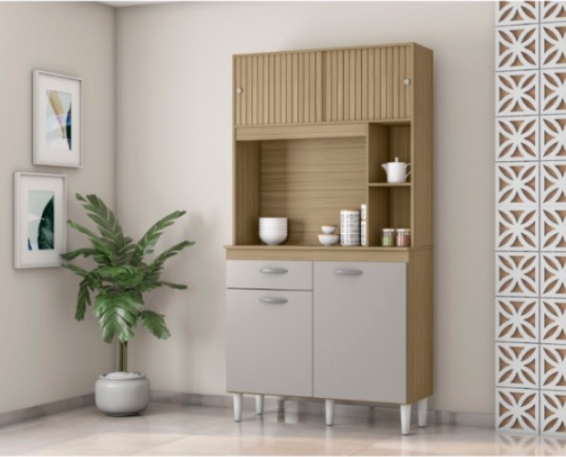 A881.Kit Cozinha Duda 90 4P1G Damasco Ripado 3D.Off White Poquema