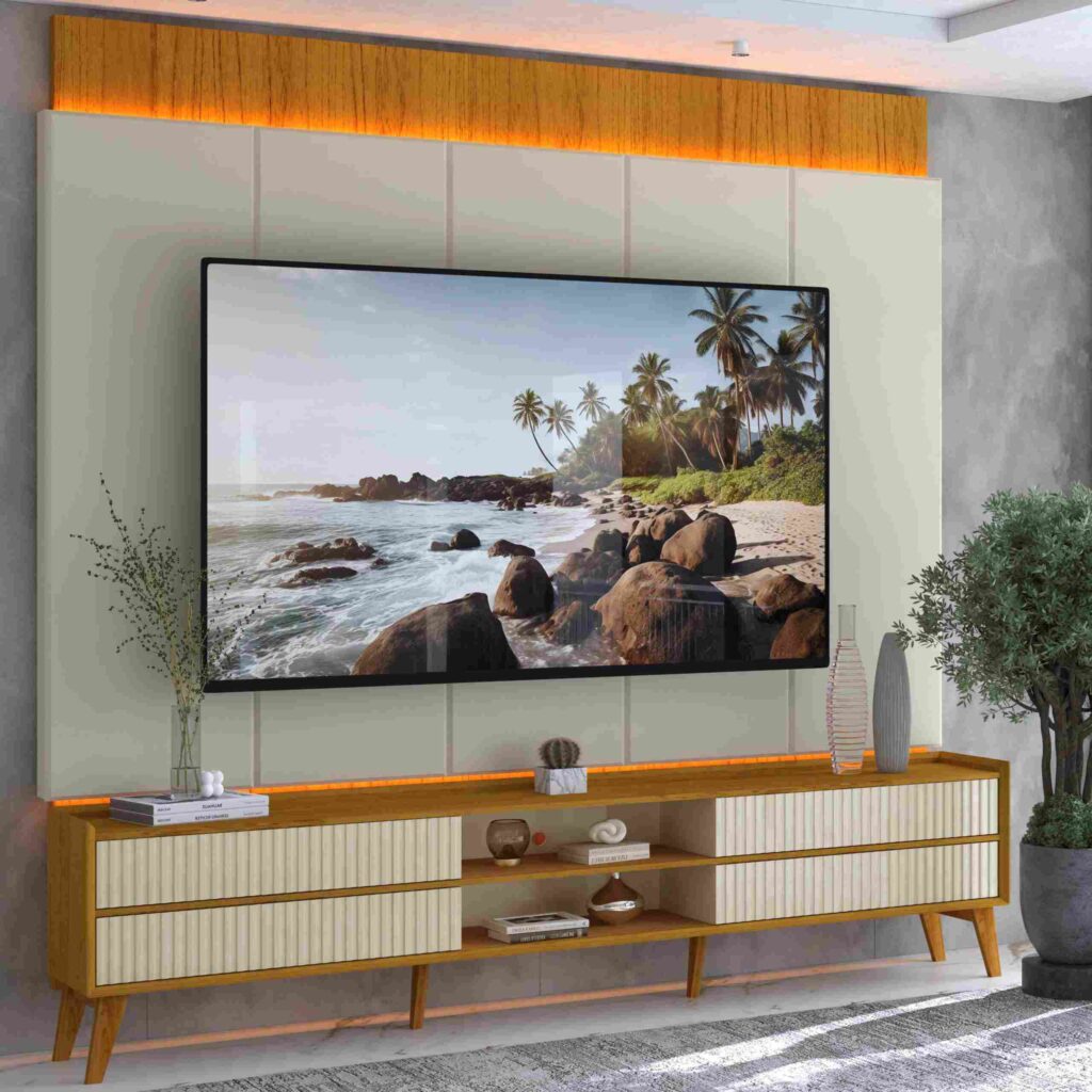 Conjunto Painel Magnifico 220 com Rack Magnifico 212 Naturale.Off White Gelius