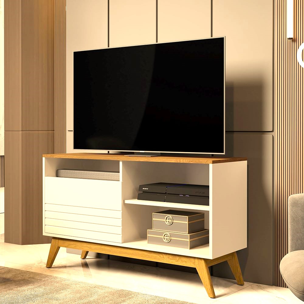 Rack Fenix Wood 108 Off White.Nature Giga Moveis
