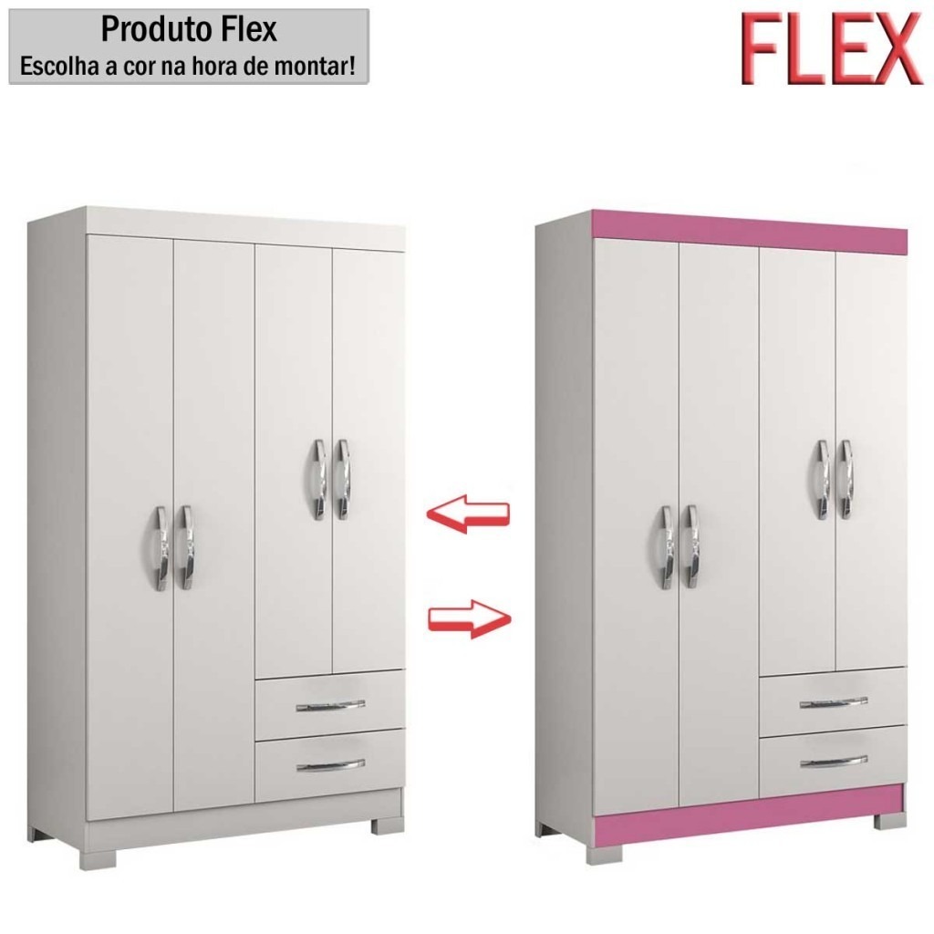 Roupeiro NT 6010 4P2G Branco Branco.Rosa Flex Notavel