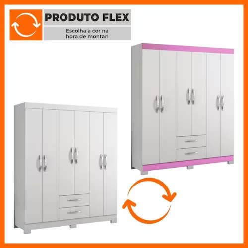 Roupeiro NT 6015 6P2G Branco New.Rosa Flex Notavel