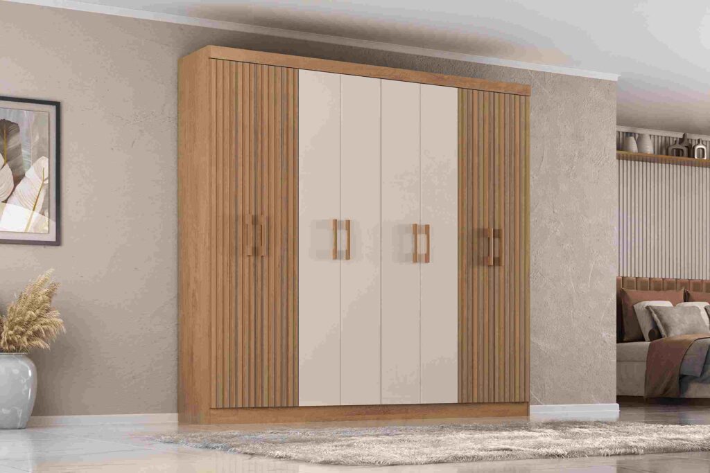 Roupeiro Petropolis 8P2G Canelato Rustico3D.Canelato Natura.Off White Atualle Moveis
