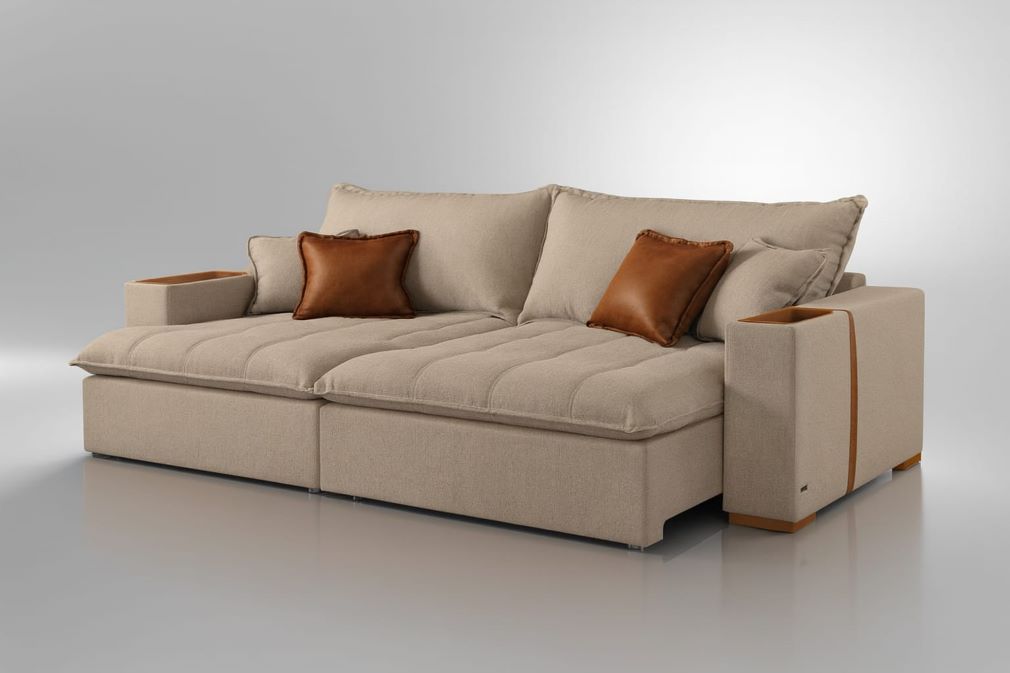 Sofa Cama Belize 220 2x Moludos 90 Braco 20cm Linho Bege L 01 Confort Lar Estofados