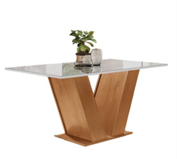 20434.Mesa Qatar 120×80 Tampo Londres Plus Canto Copo com Vidro Cinamomo.Off White Cel Moveis
