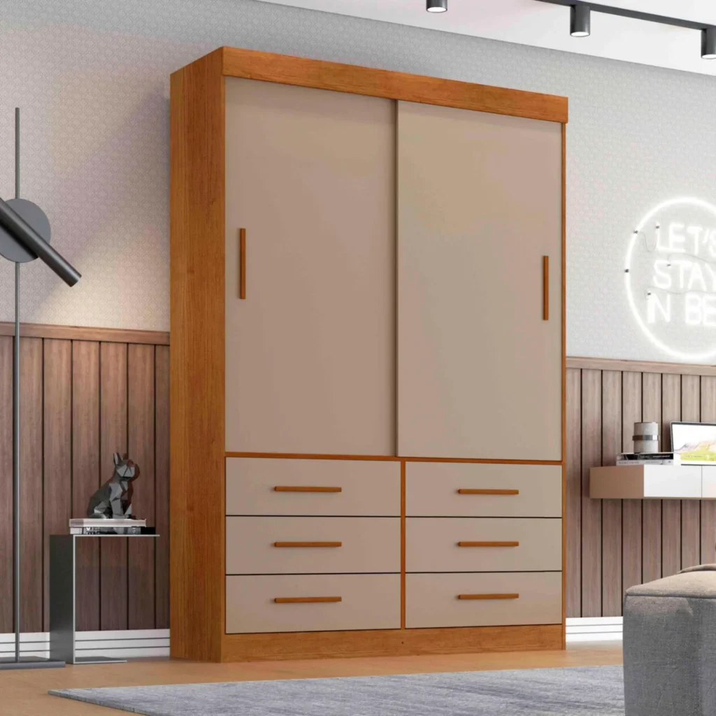Roupeiro Star 2 Portas 6 Gavetas Cinamomo com Off White Sallêto