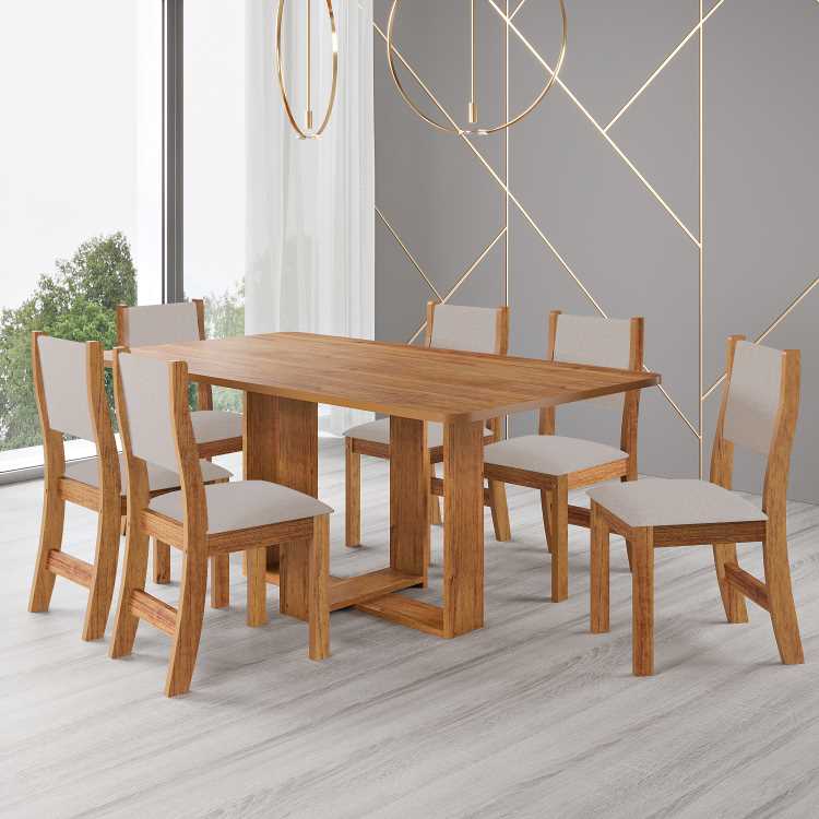 Sala Luar.Luna 160×80 com 6 Cadeiras Sol Mel.Linho Bronze Vieiro