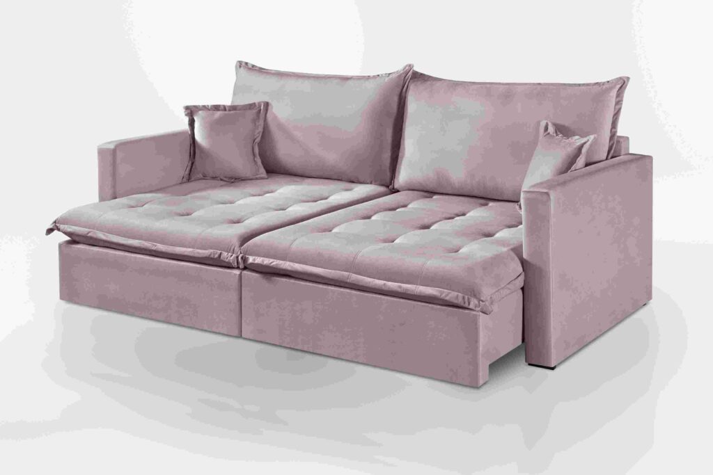 Sofa Cama Niteori 220 2xModulos 100cm Br 10cm Veludo Inca Marrom 17 Idealle