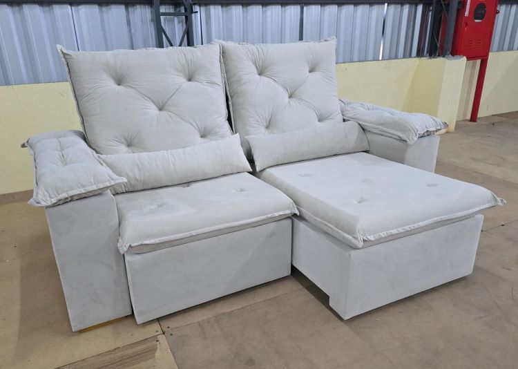 Estofado Retratil Reclinavel New 195 Veludo Suede Bege Claro KM Decor