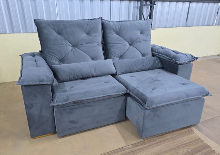 Estofado Retratil Reclinavel New 195 Veludo Suede Cinza KM Decor