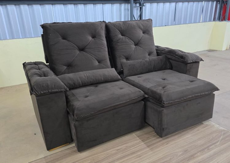 Estofado Retratil Reclinavel New 195 Veludo Suede Marrom KM Decor