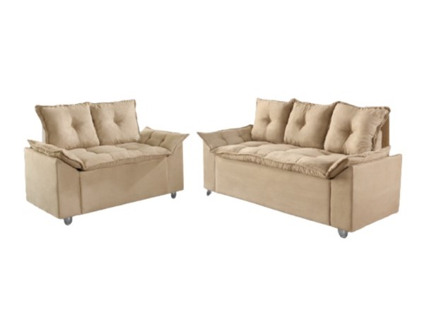 Conjunto Estofado Veneza Soft 2×3 Lugares Veludo Capuccino AL Moveis
