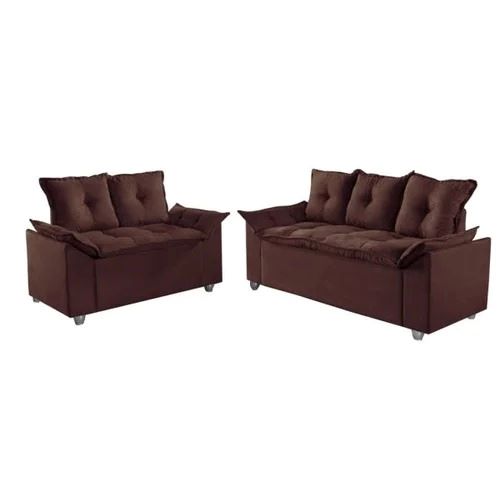 Conjunto Estofado Veneza Soft 2×3 Lugares Veludo Marrom AL Moveis