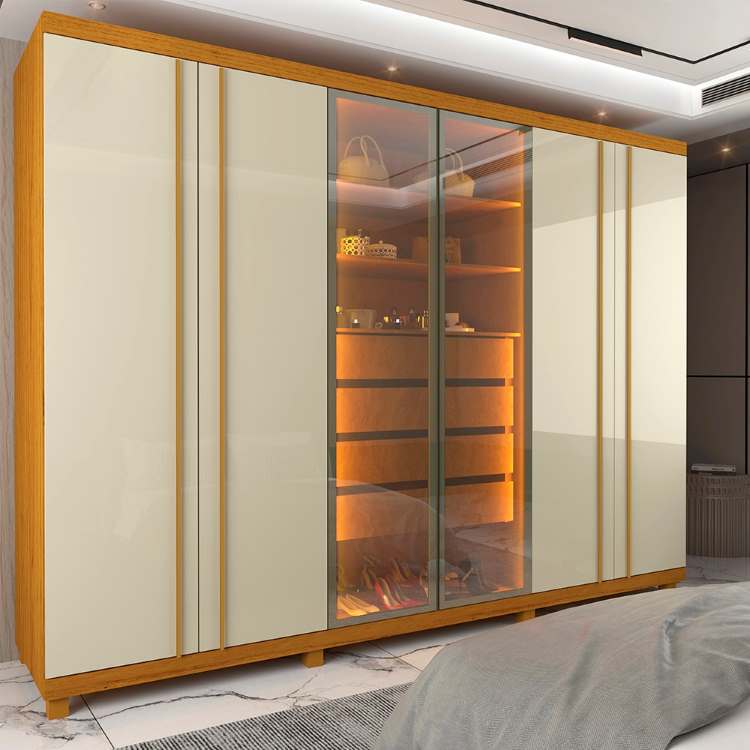 0752357.Roupeiro Absolut New 6P sendo 2P Reflecta com LED e Pes Naturale.Off White Gelius