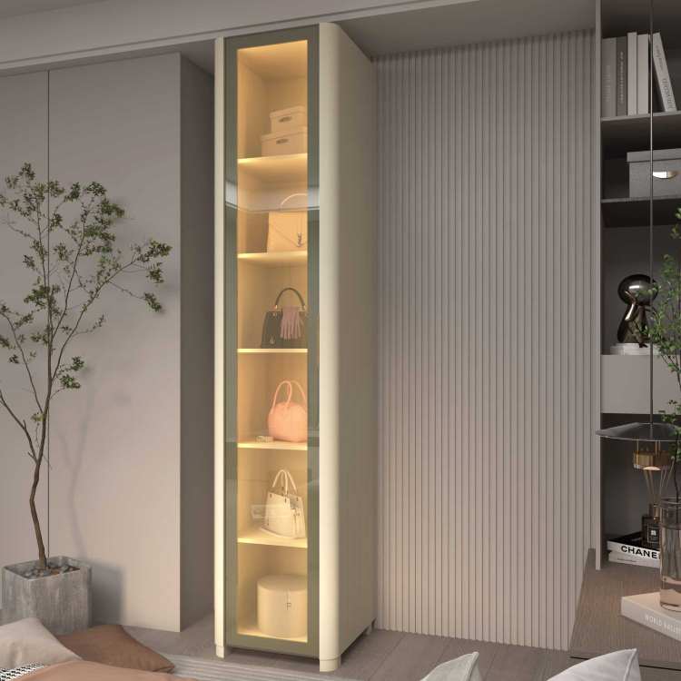 0753321.Roupeiro Innova 1 Porta de Vidro Reflecta com Pes e LED Off White Gelius