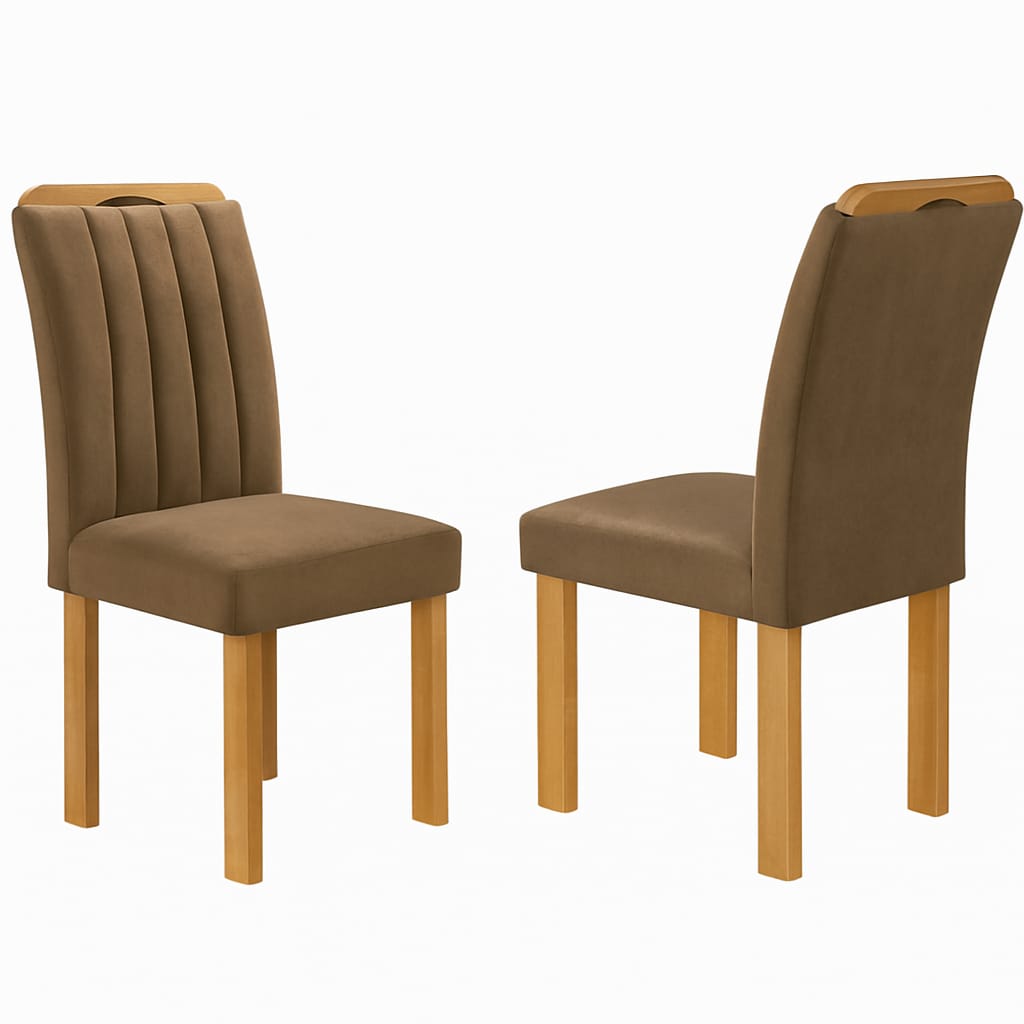 Kit com 2 Cadeiras Dubai Cinamomo Veludo Suede Marrom ClaroTec 168 Cel Moveis