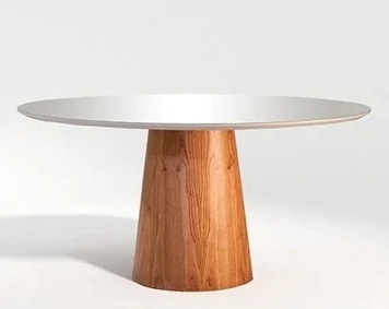 Mesa Moscou 110×110 Base Moscou Tampo MDF Laqueado Redondo Canela.Off White Sala Vip Moveis