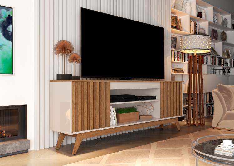 Rack Malibu Wood 160 Off White.Freijo Giga Moveis