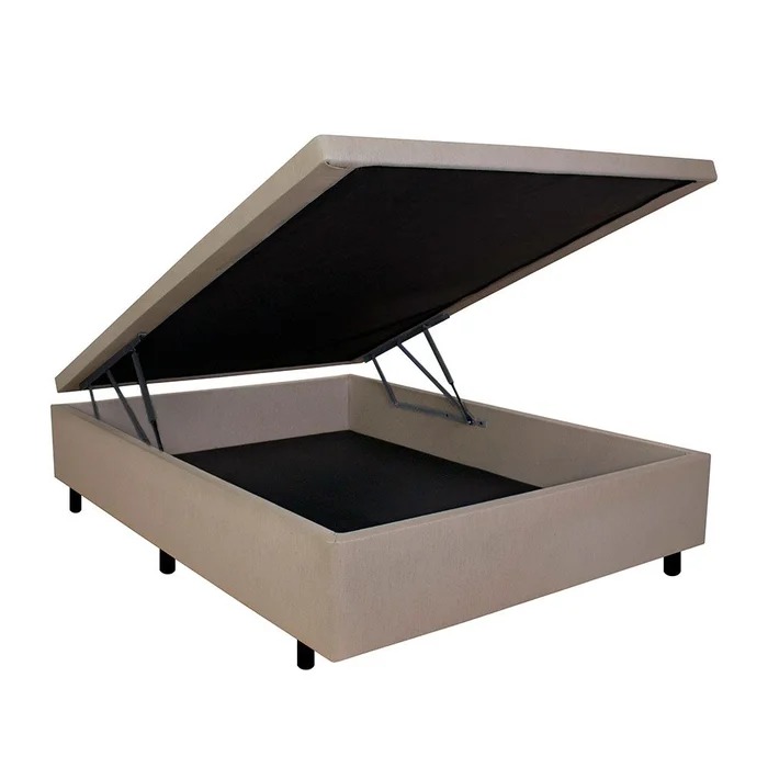 Base Bau Casal Vazada 138x188x42 Corino Bege SR Moveis