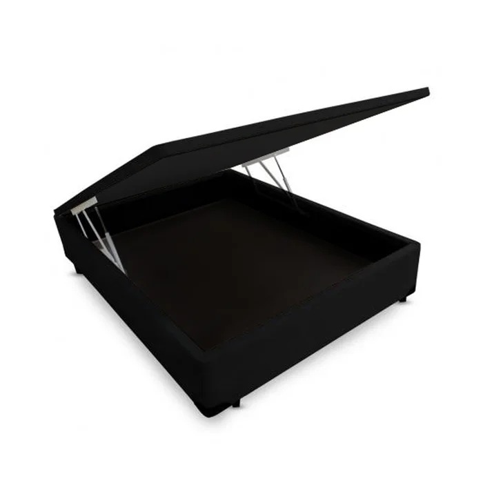 Base Bau Casal Vazada 138x188x42 Suede Preto SAR Moveis